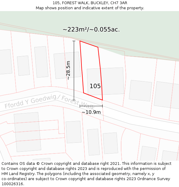 105, FOREST WALK, BUCKLEY, CH7 3AR: Plot and title map