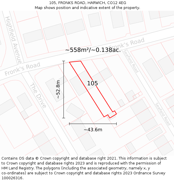 105, FRONKS ROAD, HARWICH, CO12 4EG: Plot and title map