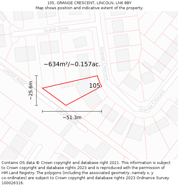 105, GRANGE CRESCENT, LINCOLN, LN6 8BY: Plot and title map