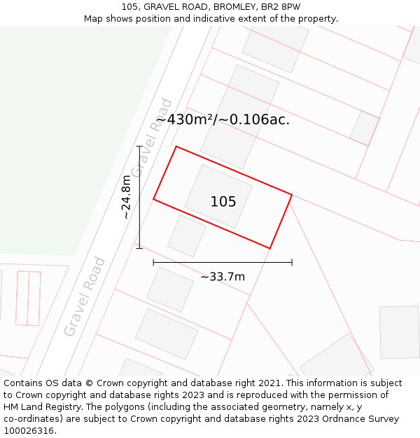 105, GRAVEL ROAD, BROMLEY, BR2 8PW: Plot and title map