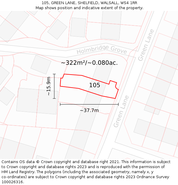 105, GREEN LANE, SHELFIELD, WALSALL, WS4 1RR: Plot and title map