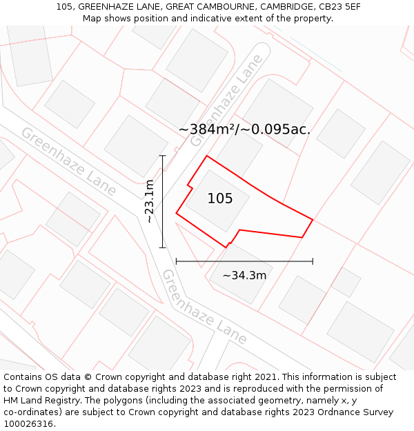 105, GREENHAZE LANE, GREAT CAMBOURNE, CAMBRIDGE, CB23 5EF: Plot and title map