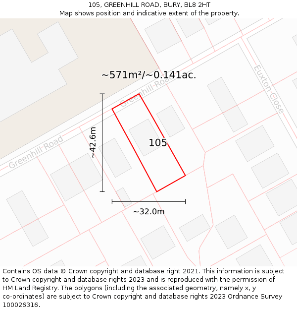 105, GREENHILL ROAD, BURY, BL8 2HT: Plot and title map