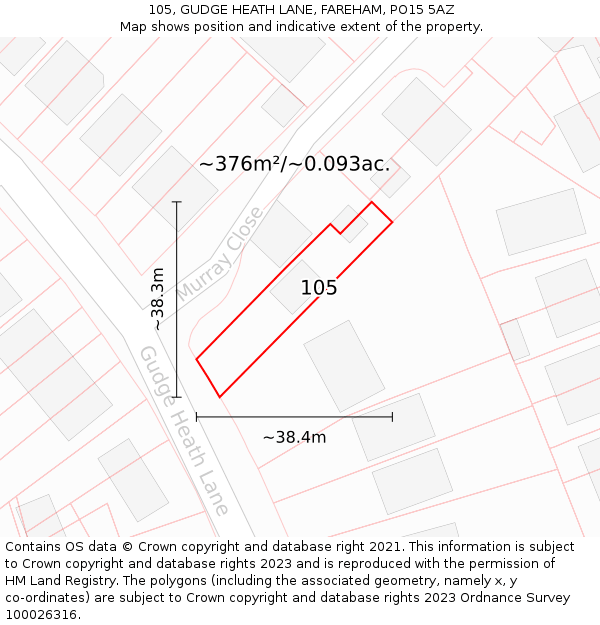 105, GUDGE HEATH LANE, FAREHAM, PO15 5AZ: Plot and title map