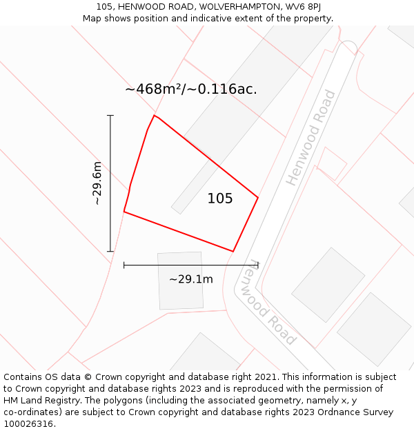 105, HENWOOD ROAD, WOLVERHAMPTON, WV6 8PJ: Plot and title map