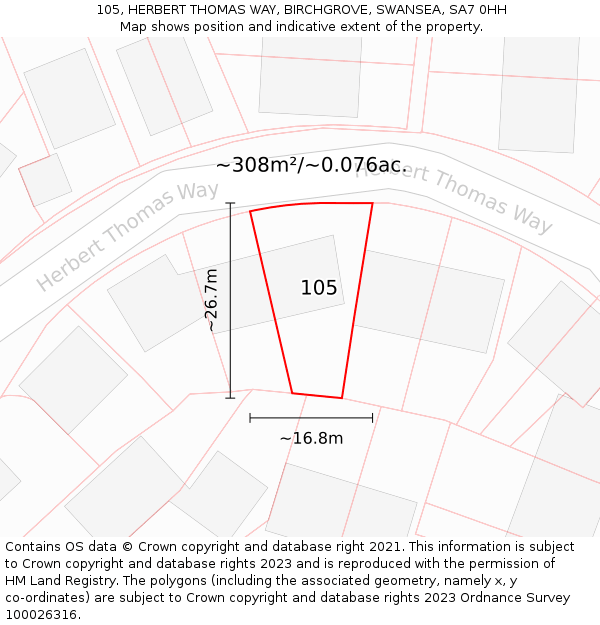 105, HERBERT THOMAS WAY, BIRCHGROVE, SWANSEA, SA7 0HH: Plot and title map