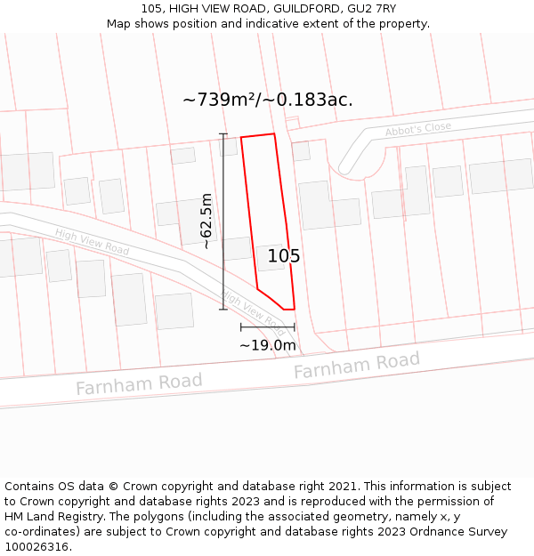 105, HIGH VIEW ROAD, GUILDFORD, GU2 7RY: Plot and title map