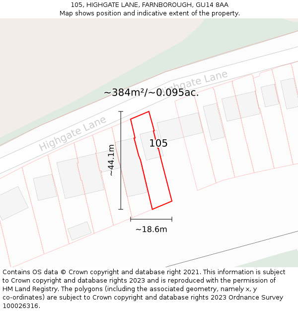 105, HIGHGATE LANE, FARNBOROUGH, GU14 8AA: Plot and title map