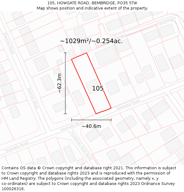 105, HOWGATE ROAD, BEMBRIDGE, PO35 5TW: Plot and title map