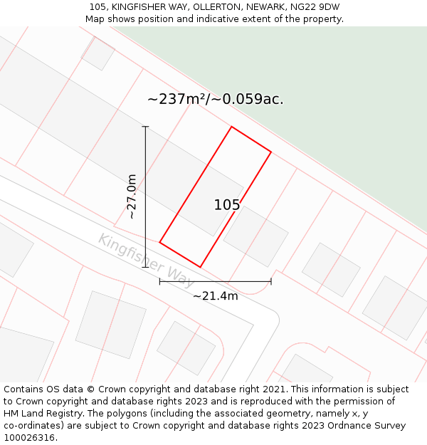 105, KINGFISHER WAY, OLLERTON, NEWARK, NG22 9DW: Plot and title map