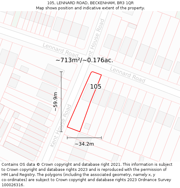 105, LENNARD ROAD, BECKENHAM, BR3 1QR: Plot and title map