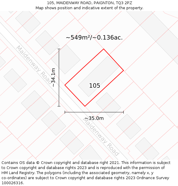 105, MAIDENWAY ROAD, PAIGNTON, TQ3 2PZ: Plot and title map