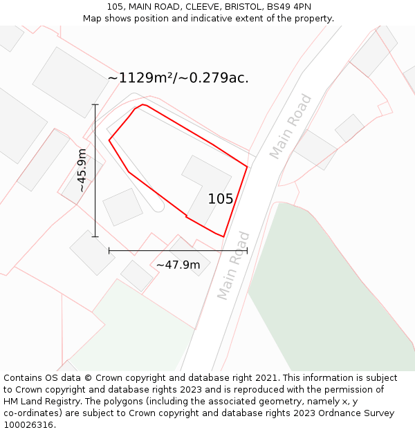 105, MAIN ROAD, CLEEVE, BRISTOL, BS49 4PN: Plot and title map