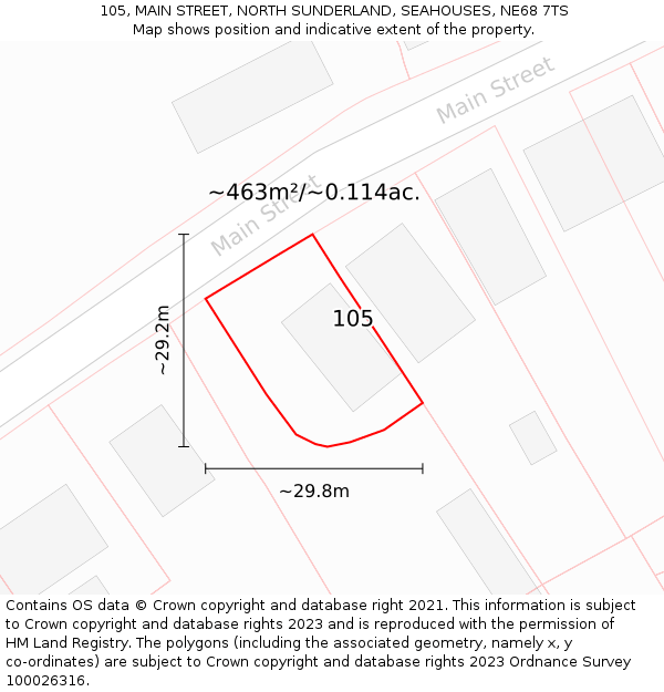 105, MAIN STREET, NORTH SUNDERLAND, SEAHOUSES, NE68 7TS: Plot and title map