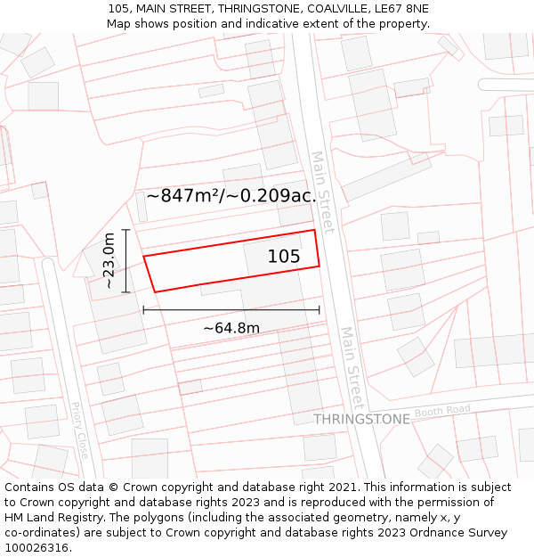 105, MAIN STREET, THRINGSTONE, COALVILLE, LE67 8NE: Plot and title map