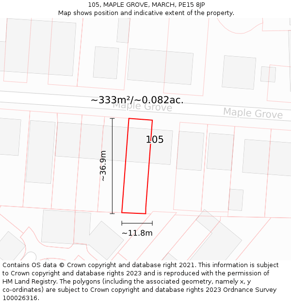 105, MAPLE GROVE, MARCH, PE15 8JP: Plot and title map