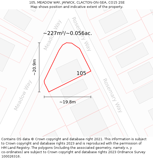 105, MEADOW WAY, JAYWICK, CLACTON-ON-SEA, CO15 2SE: Plot and title map