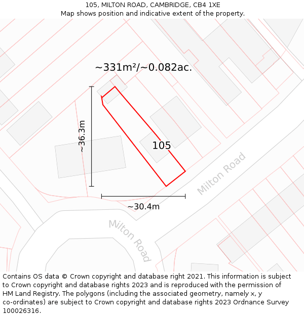 105, MILTON ROAD, CAMBRIDGE, CB4 1XE: Plot and title map