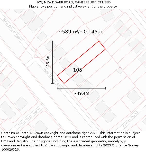 105, NEW DOVER ROAD, CANTERBURY, CT1 3ED: Plot and title map