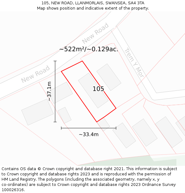 105, NEW ROAD, LLANMORLAIS, SWANSEA, SA4 3TA: Plot and title map