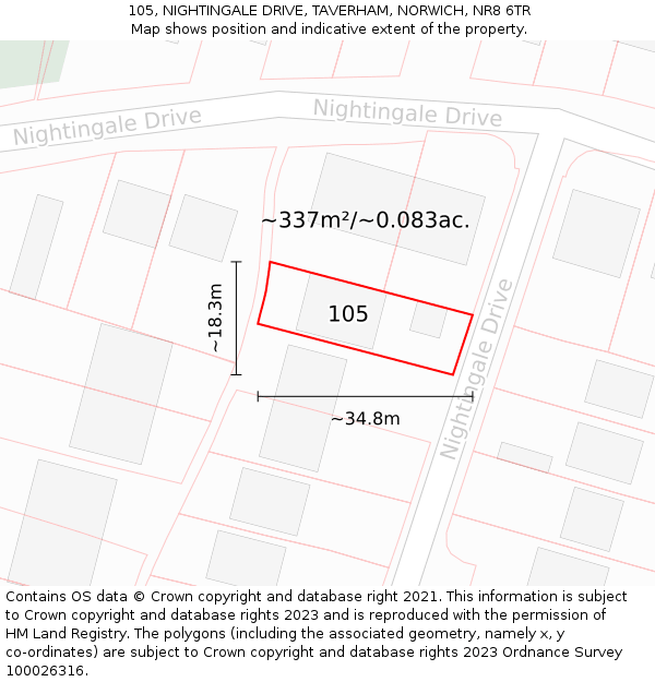 105, NIGHTINGALE DRIVE, TAVERHAM, NORWICH, NR8 6TR: Plot and title map