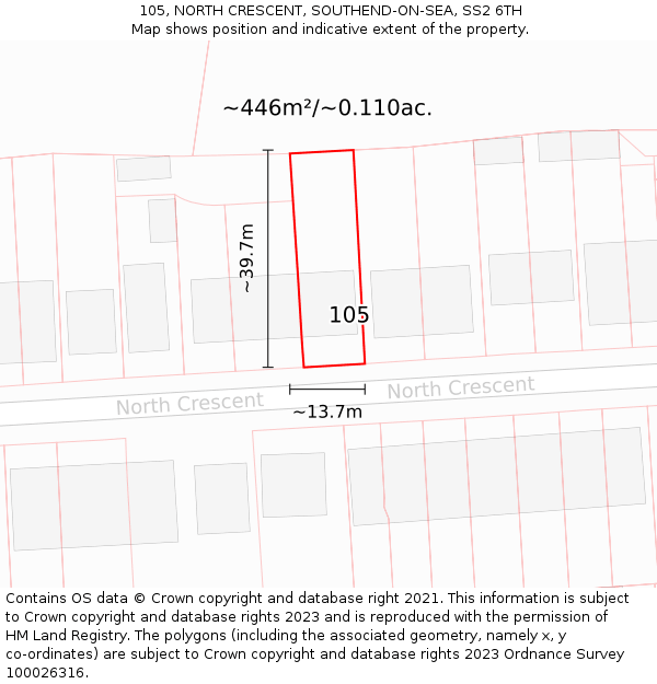 105, NORTH CRESCENT, SOUTHEND-ON-SEA, SS2 6TH: Plot and title map