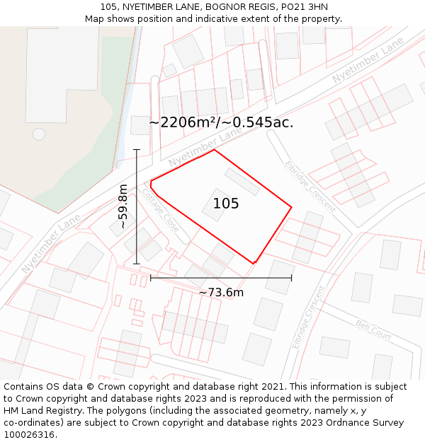 105, NYETIMBER LANE, BOGNOR REGIS, PO21 3HN: Plot and title map