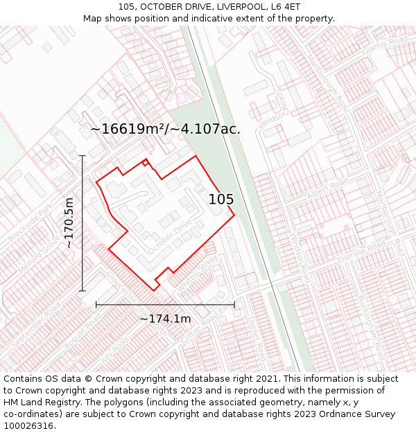 105, OCTOBER DRIVE, LIVERPOOL, L6 4ET: Plot and title map