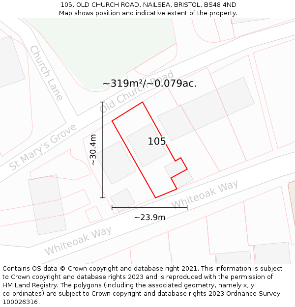 105, OLD CHURCH ROAD, NAILSEA, BRISTOL, BS48 4ND: Plot and title map