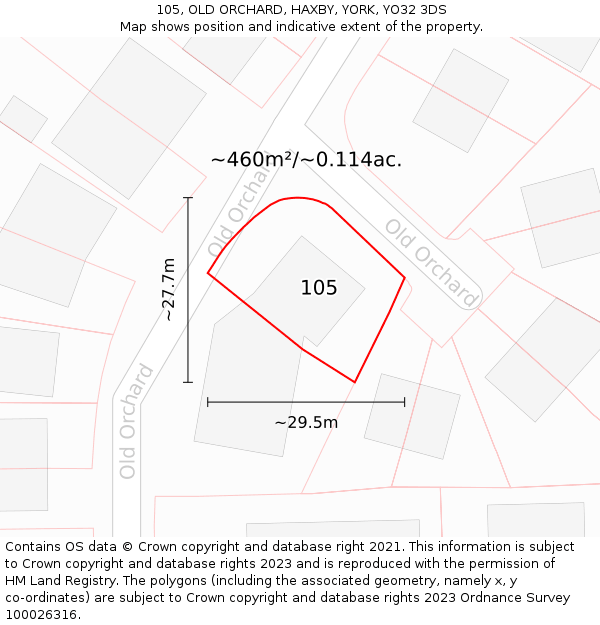 105, OLD ORCHARD, HAXBY, YORK, YO32 3DS: Plot and title map