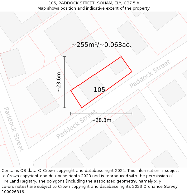 105, PADDOCK STREET, SOHAM, ELY, CB7 5JA: Plot and title map