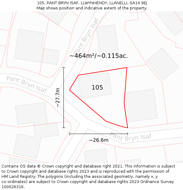 105, PANT BRYN ISAF, LLWYNHENDY, LLANELLI, SA14 9EJ: Plot and title map