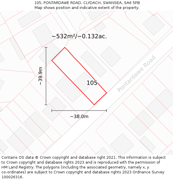 105, PONTARDAWE ROAD, CLYDACH, SWANSEA, SA6 5PB: Plot and title map