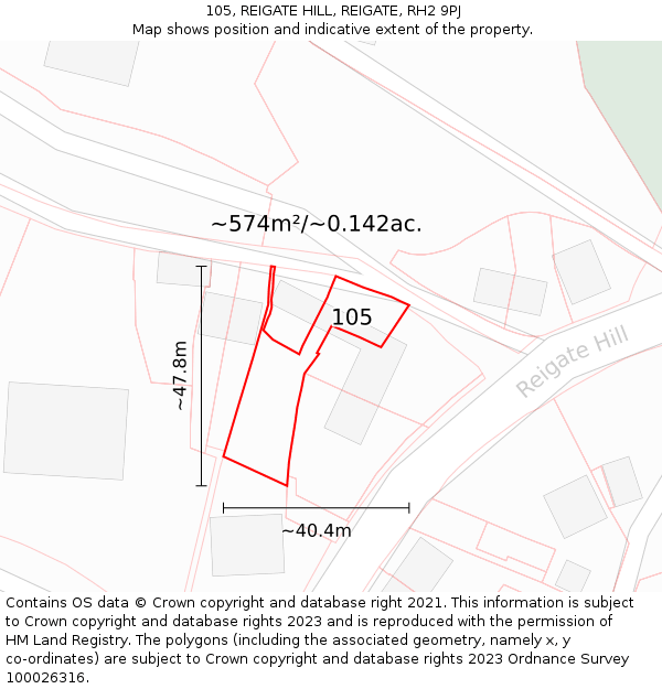 105, REIGATE HILL, REIGATE, RH2 9PJ: Plot and title map