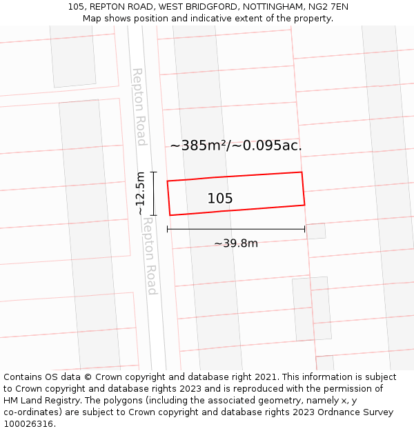 105, REPTON ROAD, WEST BRIDGFORD, NOTTINGHAM, NG2 7EN: Plot and title map