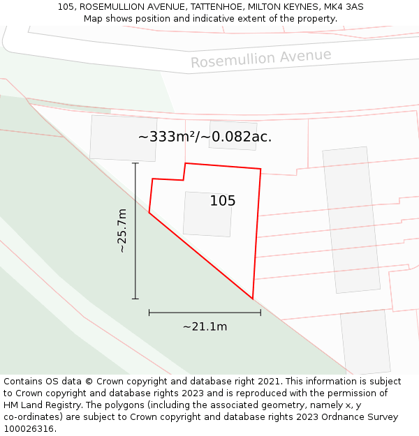 105, ROSEMULLION AVENUE, TATTENHOE, MILTON KEYNES, MK4 3AS: Plot and title map