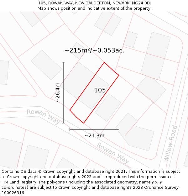 105, ROWAN WAY, NEW BALDERTON, NEWARK, NG24 3BJ: Plot and title map