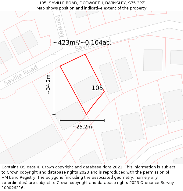 105, SAVILLE ROAD, DODWORTH, BARNSLEY, S75 3PZ: Plot and title map