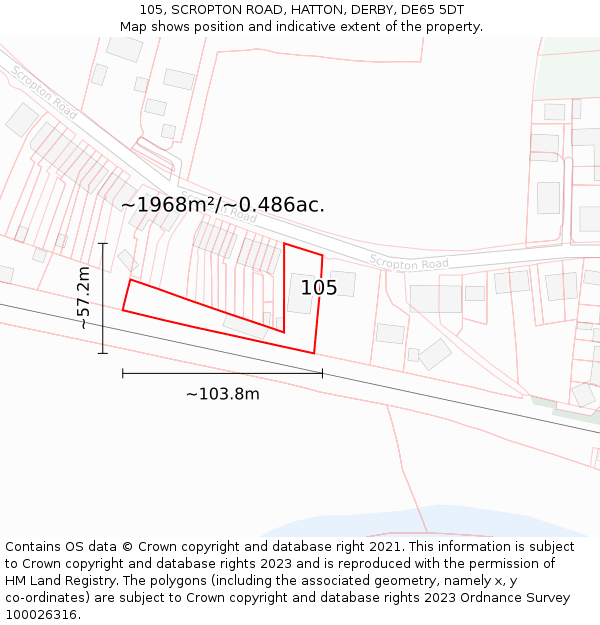 105, SCROPTON ROAD, HATTON, DERBY, DE65 5DT: Plot and title map