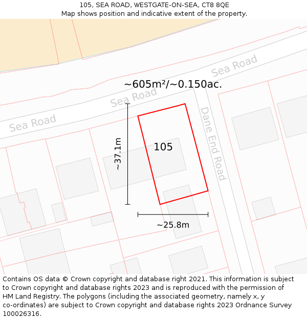 105, SEA ROAD, WESTGATE-ON-SEA, CT8 8QE: Plot and title map