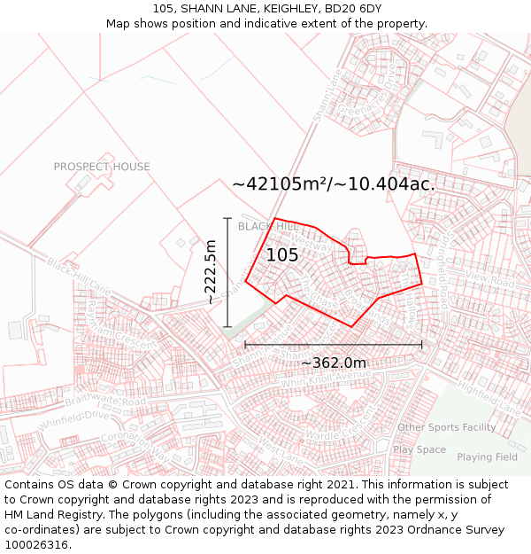 105, SHANN LANE, KEIGHLEY, BD20 6DY: Plot and title map