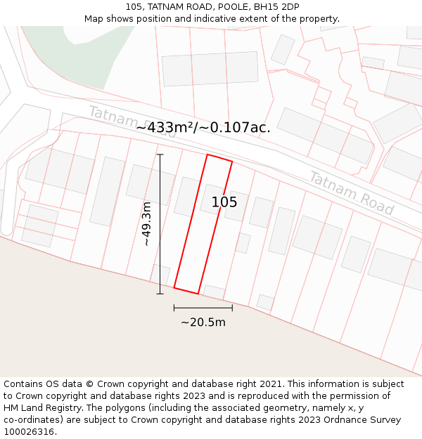 105, TATNAM ROAD, POOLE, BH15 2DP: Plot and title map