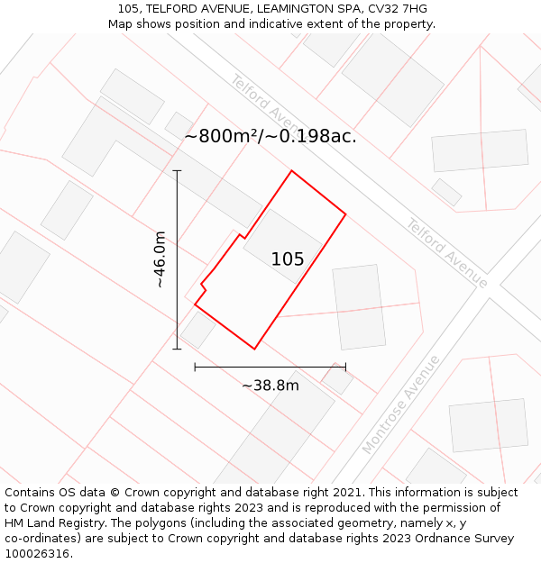 105, TELFORD AVENUE, LEAMINGTON SPA, CV32 7HG: Plot and title map