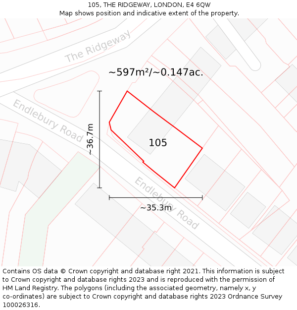 105, THE RIDGEWAY, LONDON, E4 6QW: Plot and title map