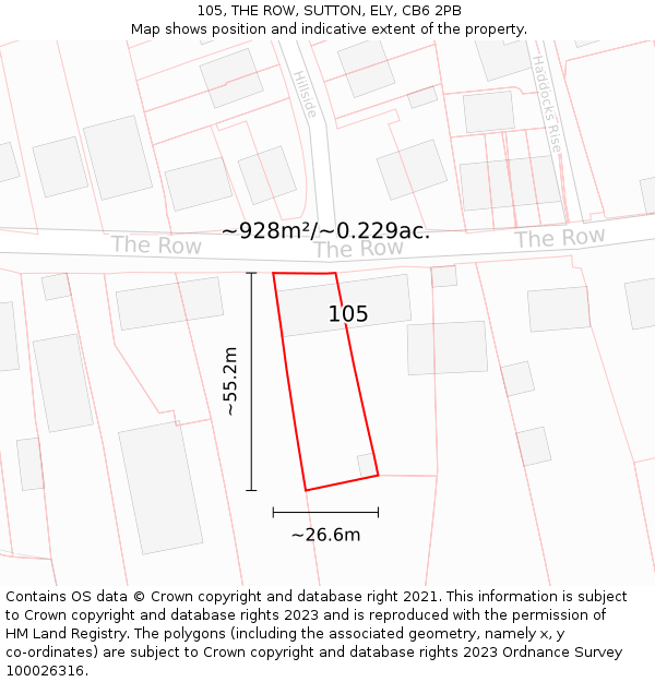 105, THE ROW, SUTTON, ELY, CB6 2PB: Plot and title map