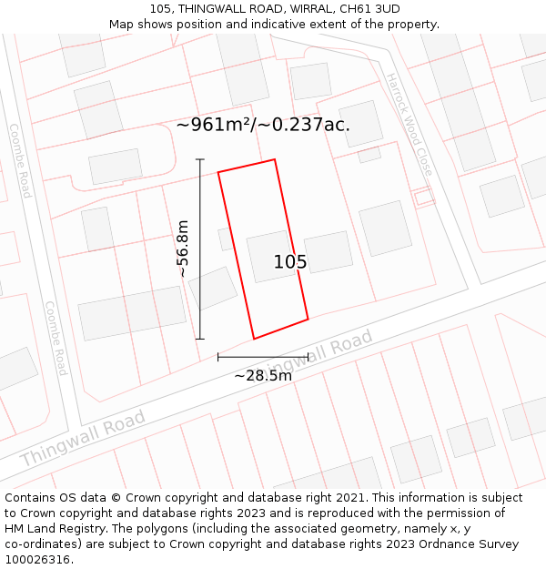 105, THINGWALL ROAD, WIRRAL, CH61 3UD: Plot and title map