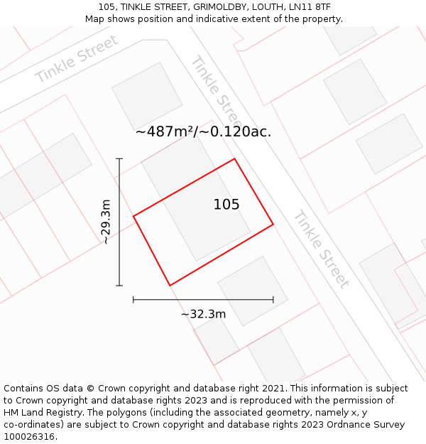 105, TINKLE STREET, GRIMOLDBY, LOUTH, LN11 8TF: Plot and title map