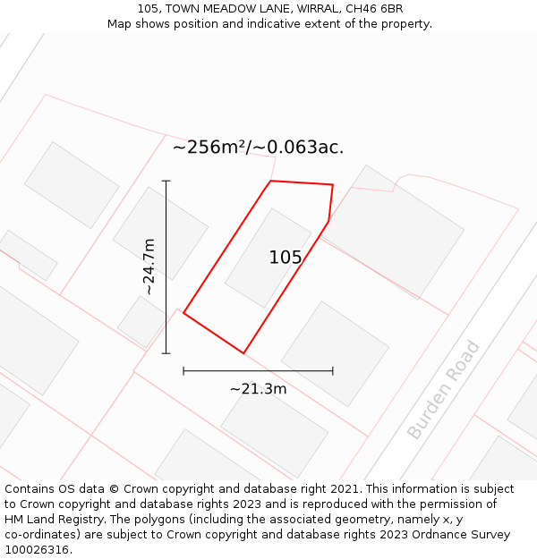 105, TOWN MEADOW LANE, WIRRAL, CH46 6BR: Plot and title map