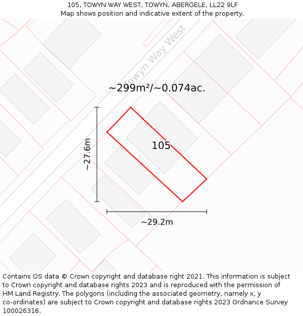 105, TOWYN WAY WEST, TOWYN, ABERGELE, LL22 9LF: Plot and title map