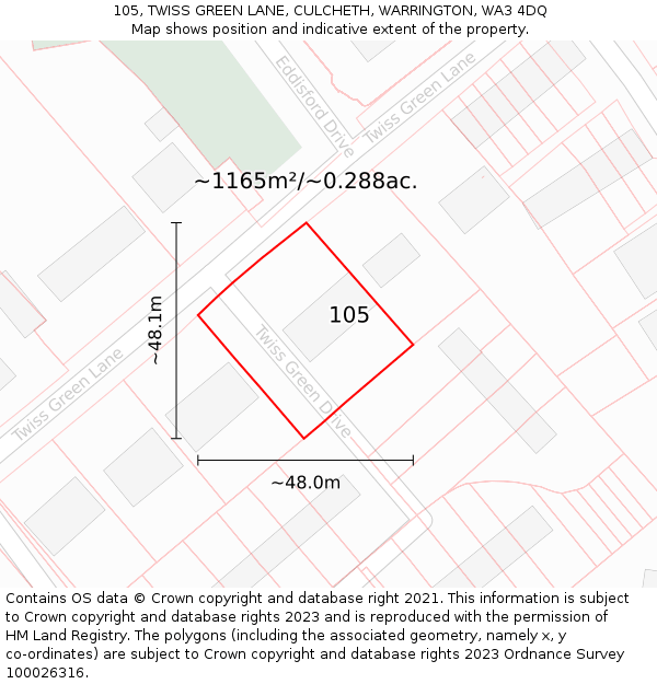 105, TWISS GREEN LANE, CULCHETH, WARRINGTON, WA3 4DQ: Plot and title map